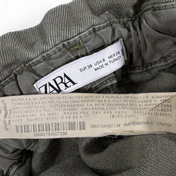 ZARA Women 6 Paperbag High Rise Baggy Barrel Leg Jeans Pant Gorpcore Olive Green - Picture 4 of 8